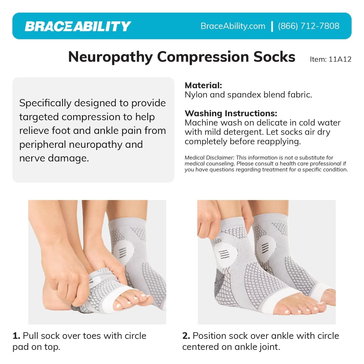 Neuropathy Socks Pair – Peripheral Neuritis Compression Diabetic Toeless Foot…