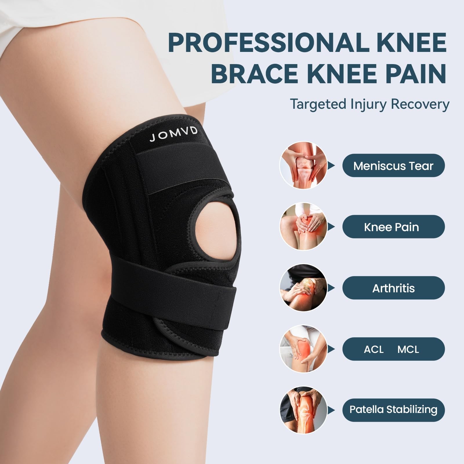 Jomvd Knee Brace For Knee Pain Relief Adjustable Knee Support Side Stabilizers