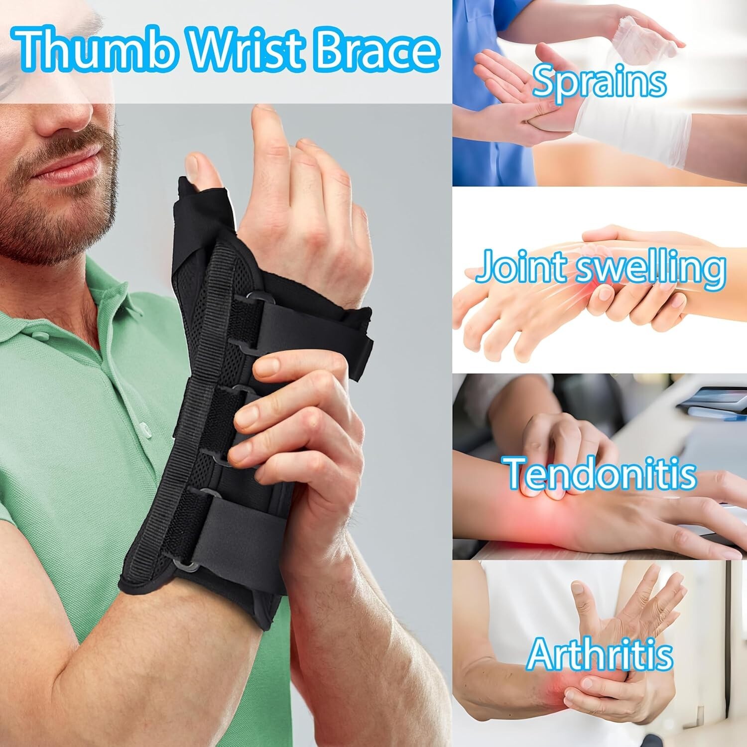 Medibot Wrist Brace & Thumb Spica Splint, (Left Hand – Large) Size Large