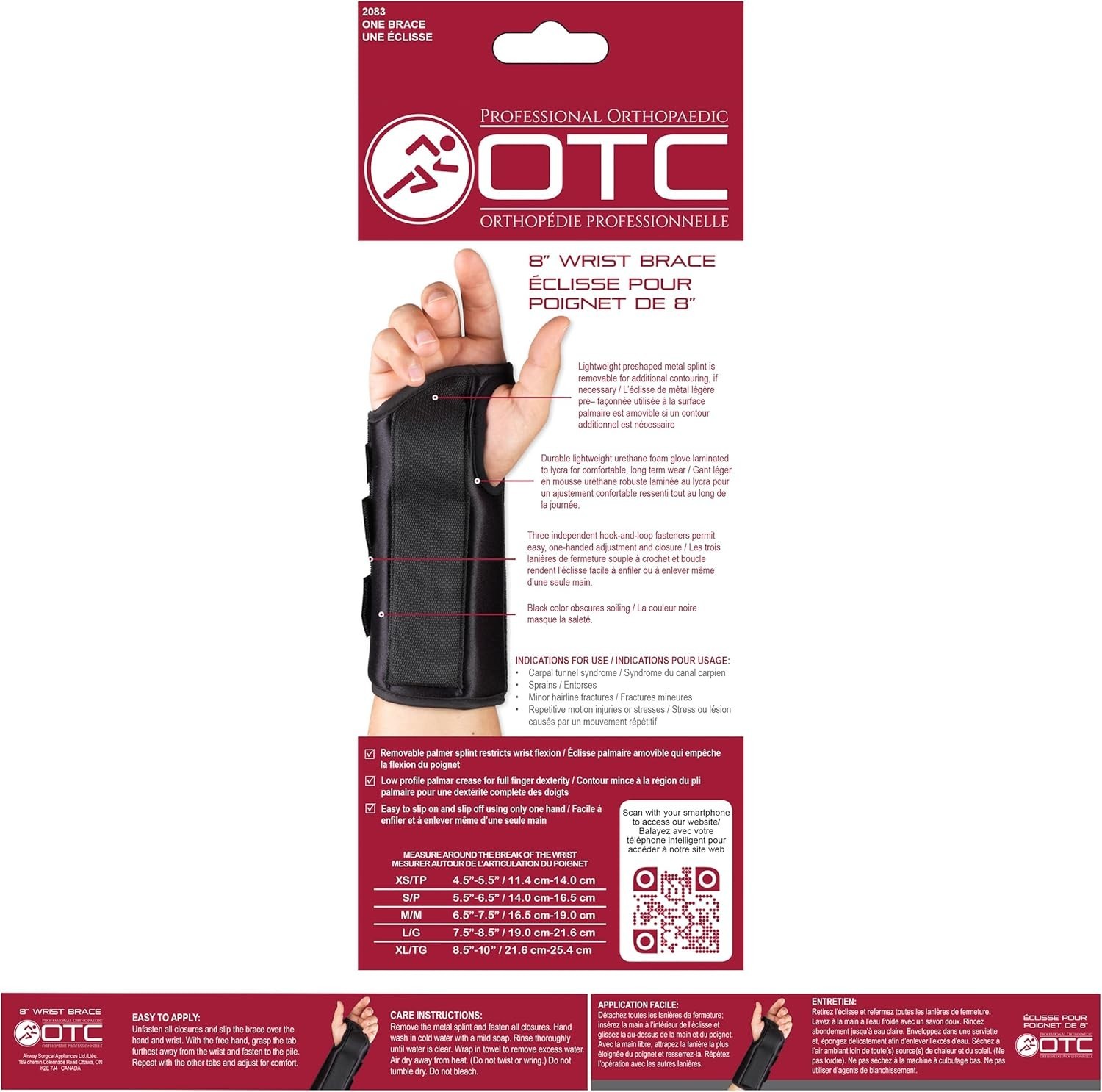 OTC Wrist Splint, Adult Support Brace, X-Small, 8 Inch (Left Hand)