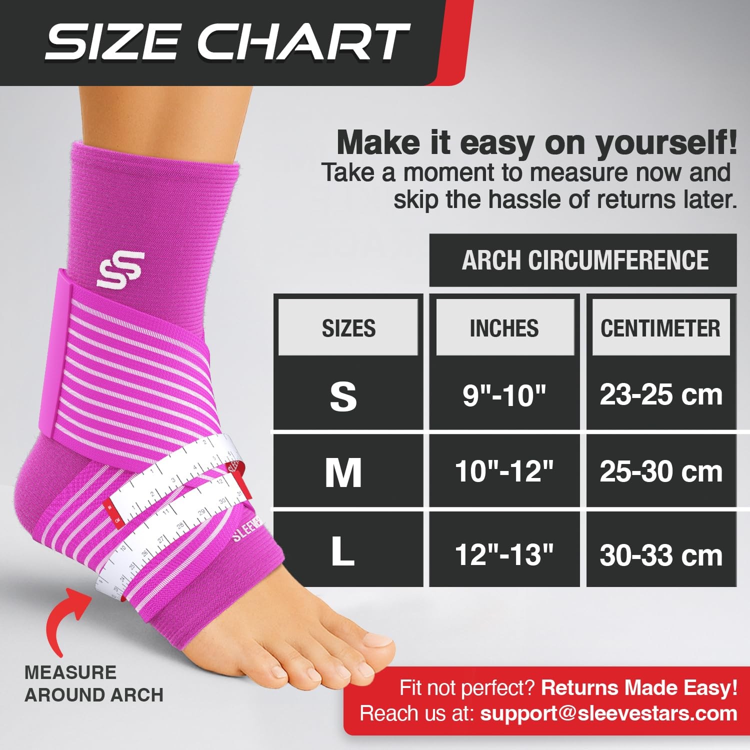 Ankle Brace Compression Sleeve Removable Strap L 12-13in Hot Pink Support