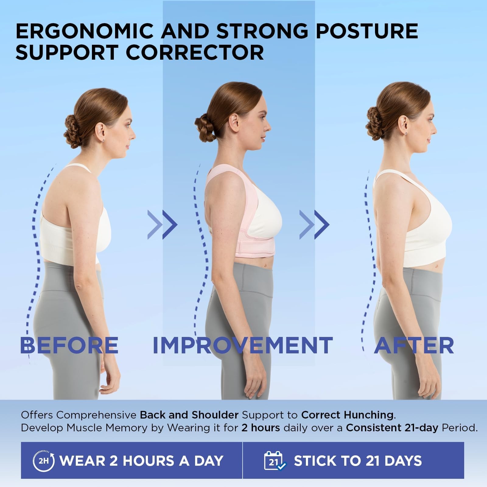 Vicorrect Posture Corrector for Women and Men: Adjustable Brace M/L, Pink