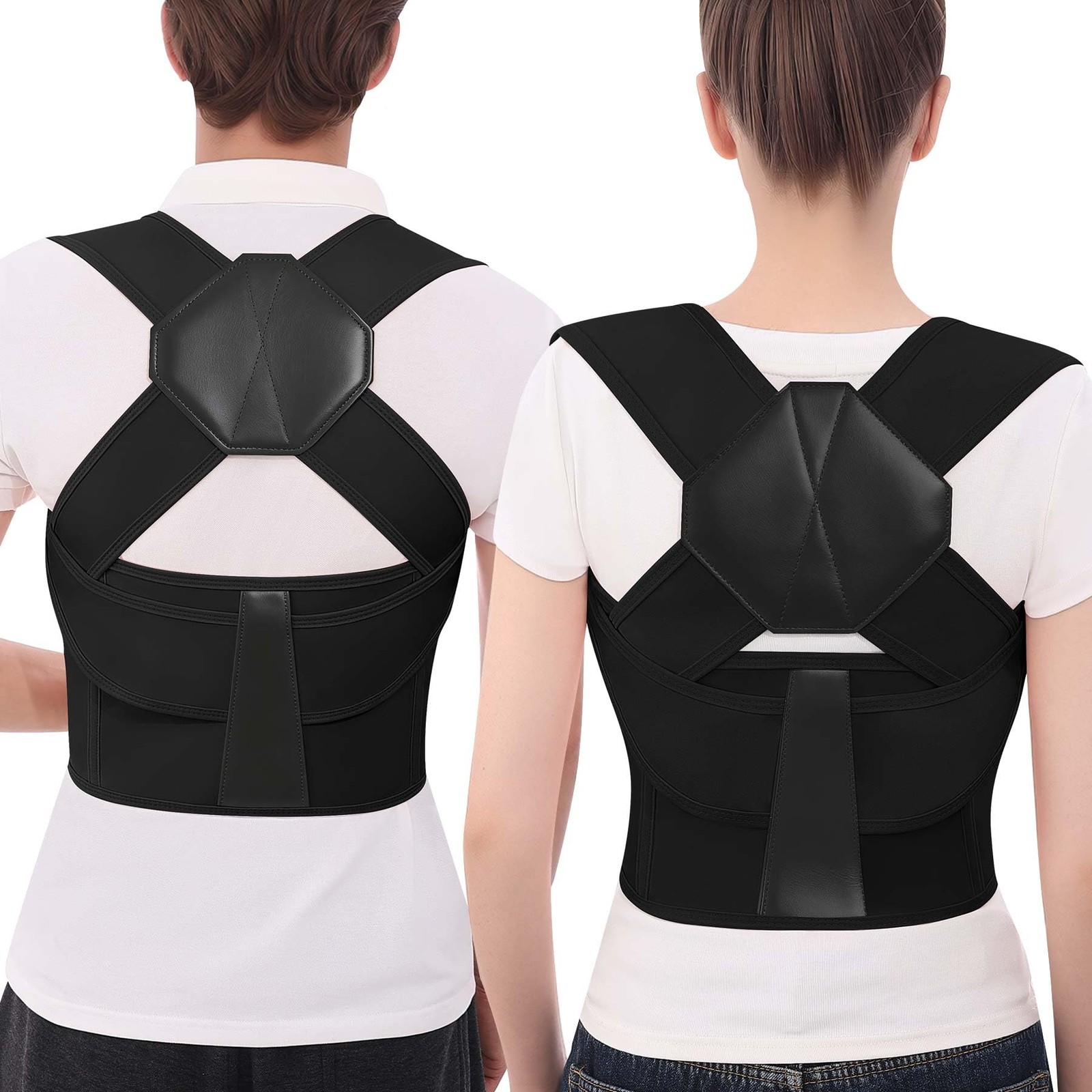 QFE Posture Corrector for Women and Men Back Brace Upper Medium, Black