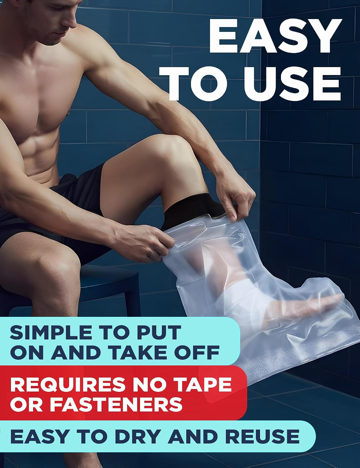 100% Waterproof Cast Covers for Shower Leg – Tight Seal – Reusable Adult Half