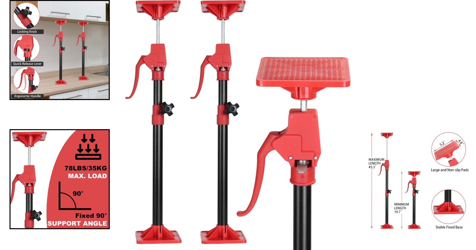 Adjustable Cabinet Jack Support Pole 19.7″-45.3″ – 2 Pack for Safe Installation