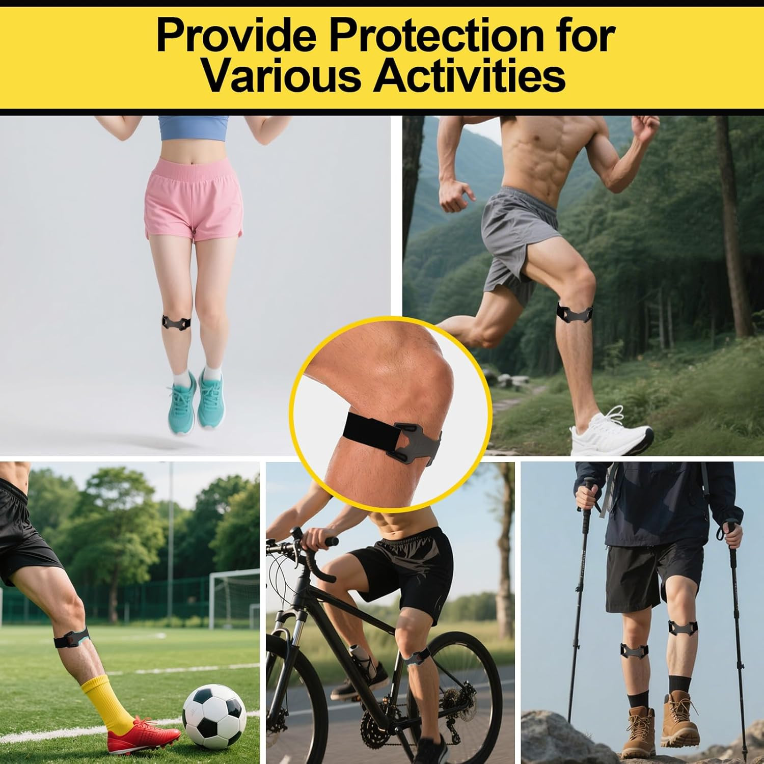 2 Pack Patellar Tendon Support Strap,Adjustable Silicone Patella Knee Strap for