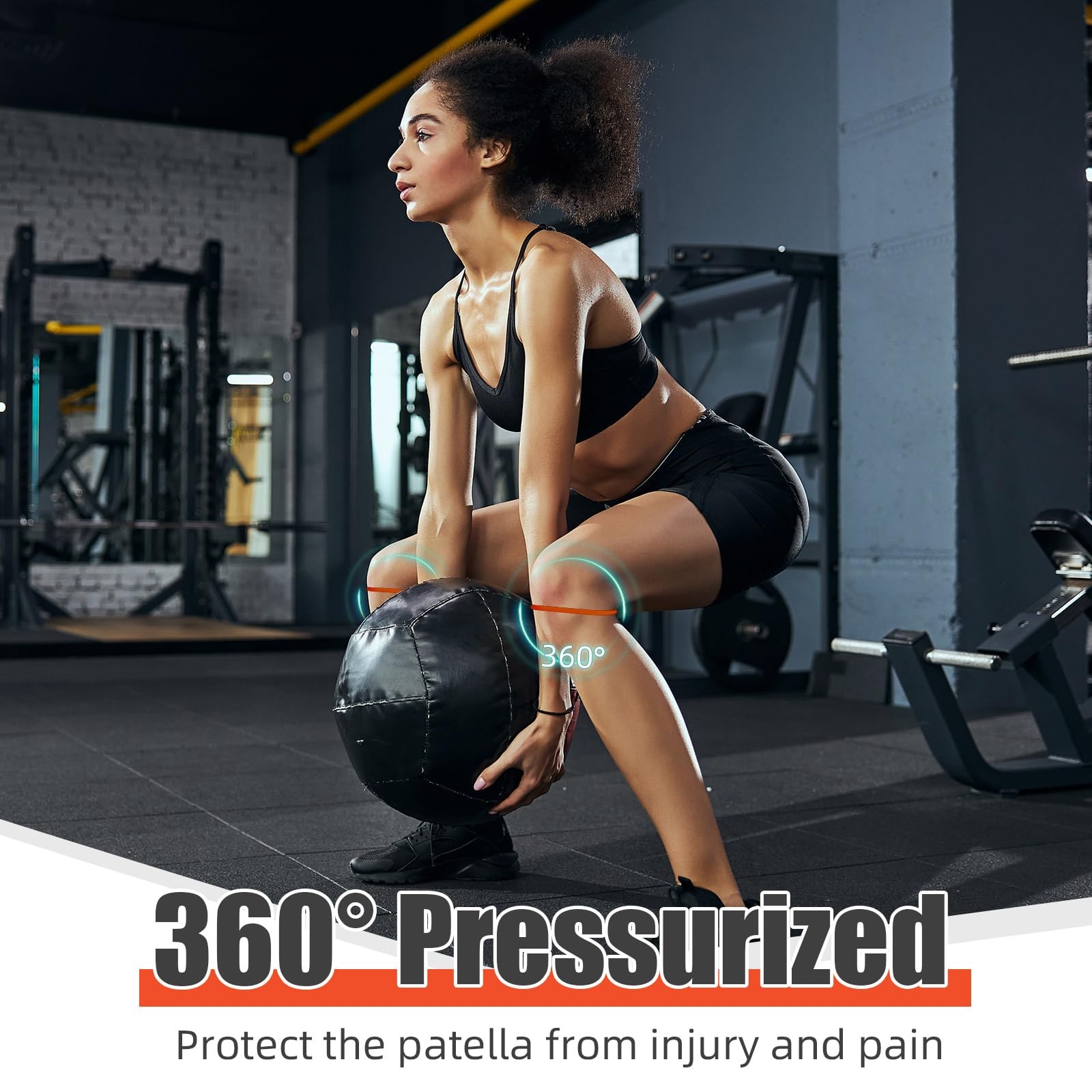 Patella Knee Band Silicone Support Strap 2pcs M Orange Running Basketball Pain