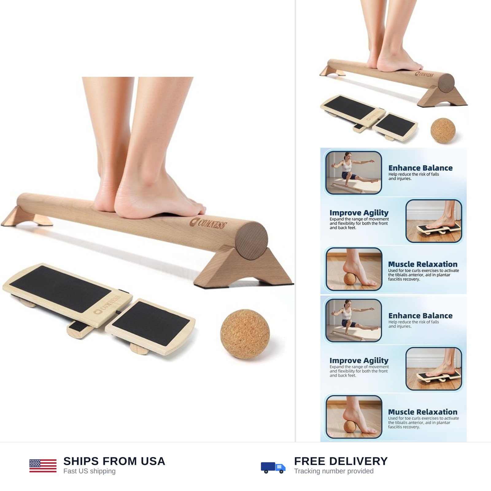 Versatile 40 Inch Beech Wood Balance Beam for Home Use – Enhance Balance, Ank…