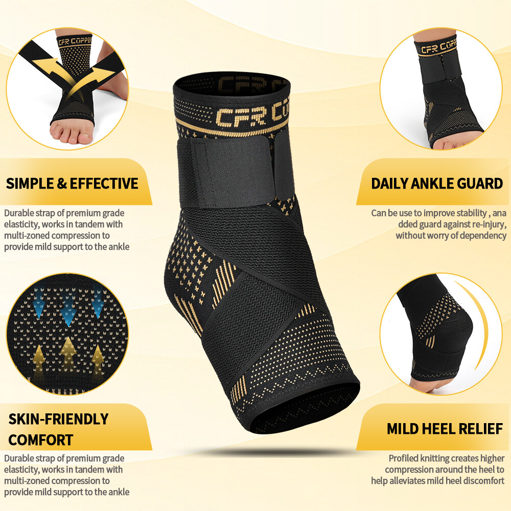 Copper Ankle Support Brace Stabilizer Compression Sleeve Socks Foot Pain Relief