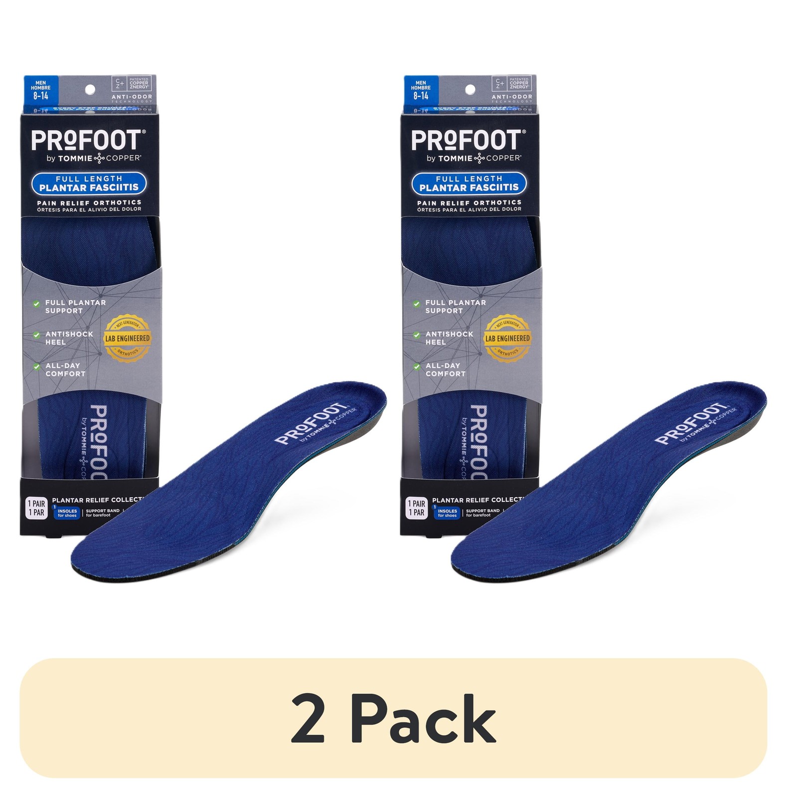 (2 pack) Plantar Fasciitis Orthotic Insoles, Mens 8-13, 1 Pair