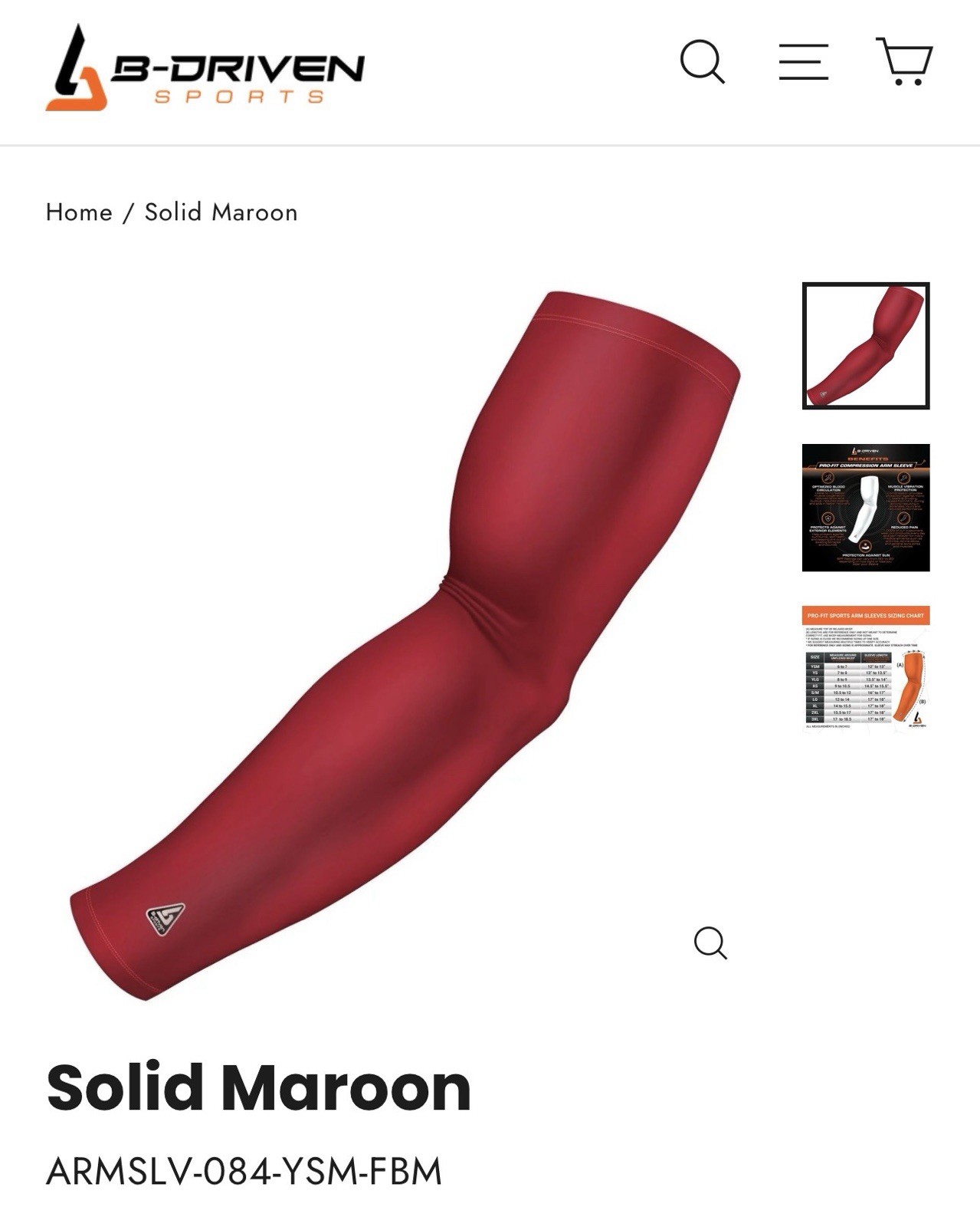 B-Driven Sports Pro-Fit Compression Arm Sleeve Maroon XS ARMSLV-084-XS