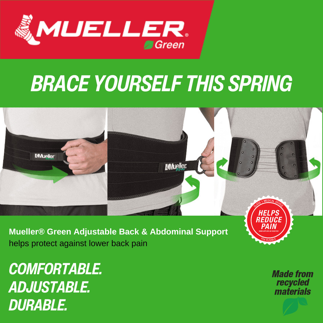 Mueller Green Adjustable Back and Abdominal Support, Black, One Size Fits Most