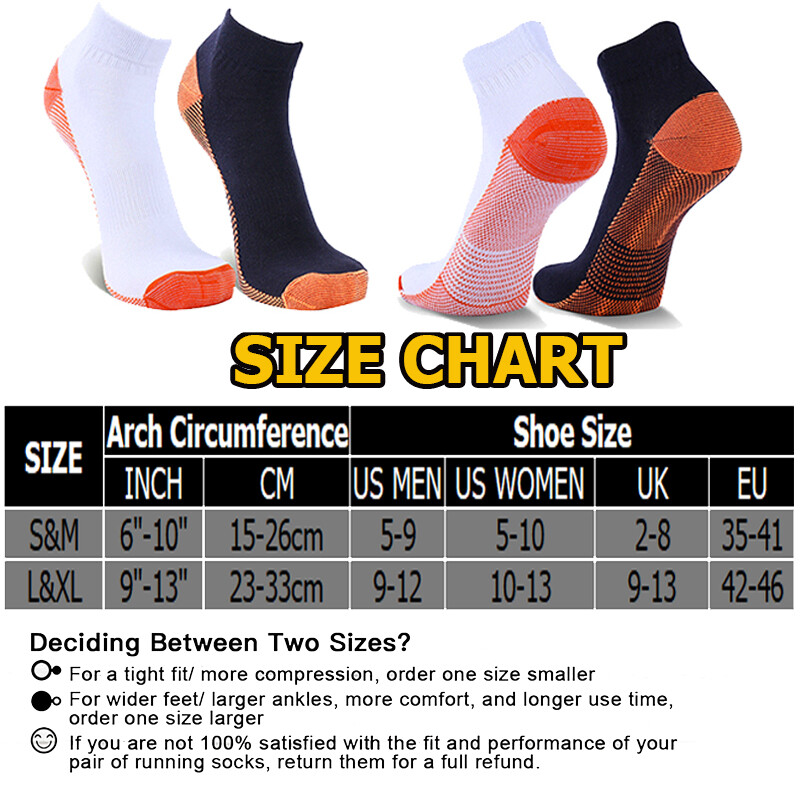 Compression Socks Copper Infused Arch Support Foot Plantar Fasciitis Running