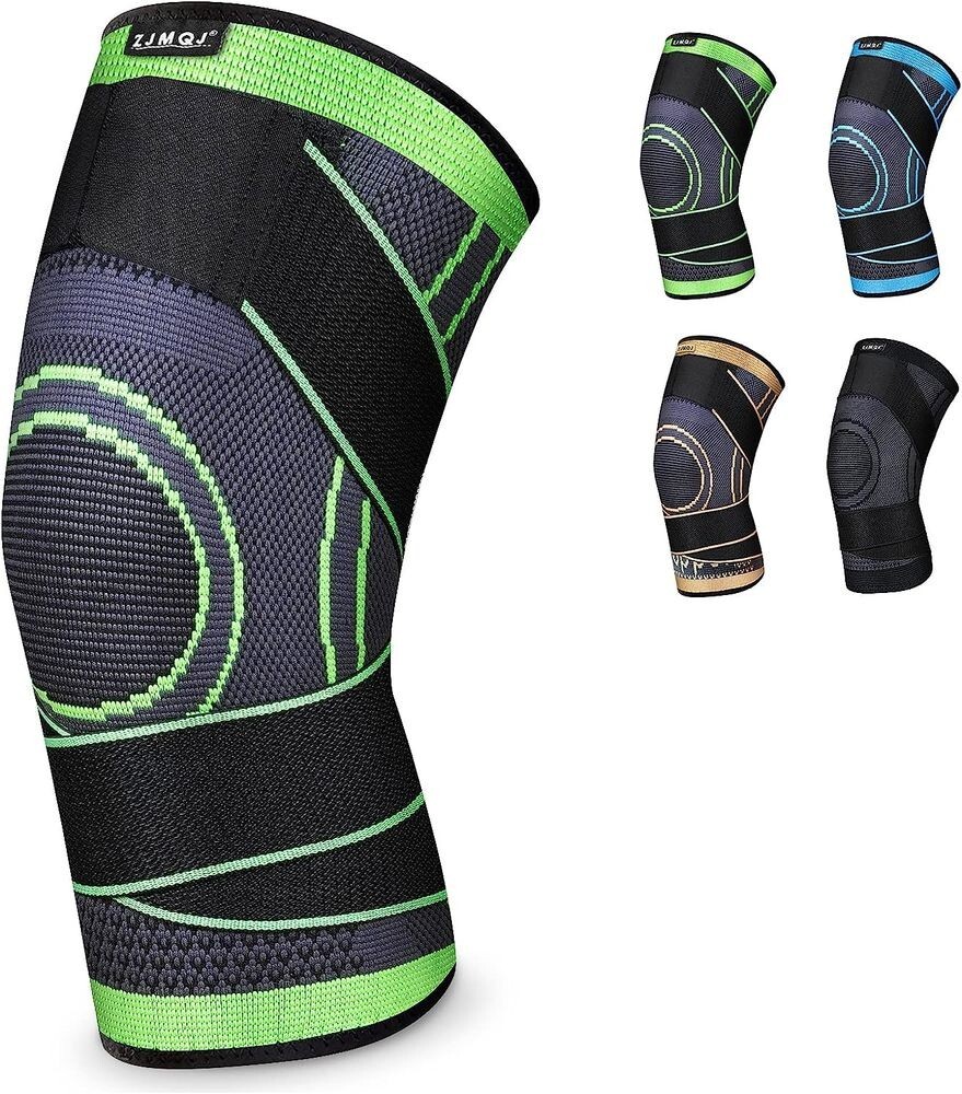 Professional Knee Sleeve Brace w Removable Adjustable Straps Unisex Green, Large