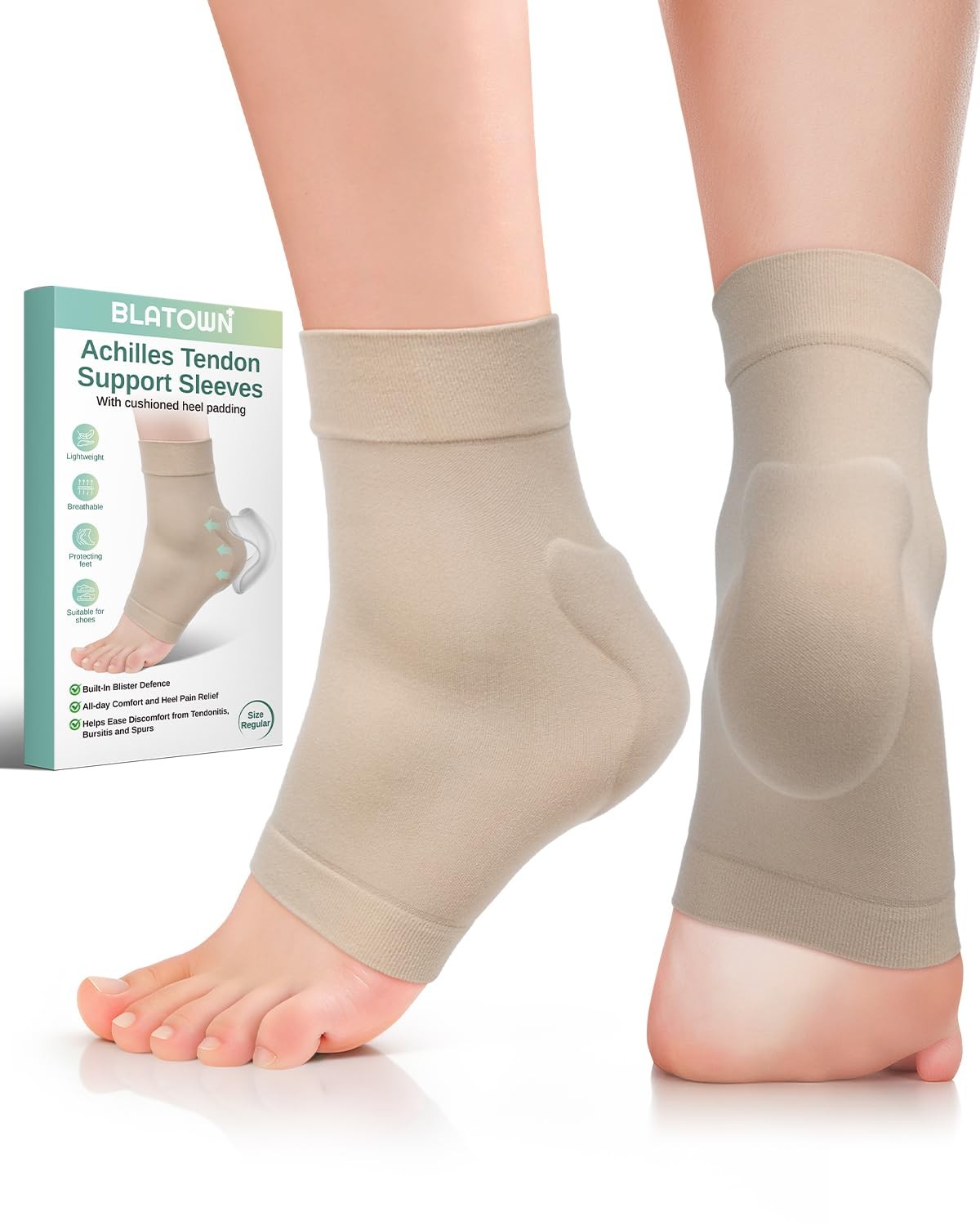 BLATOWN Achilles Tendon Support with Silicone Heel Protector Regular, Beige