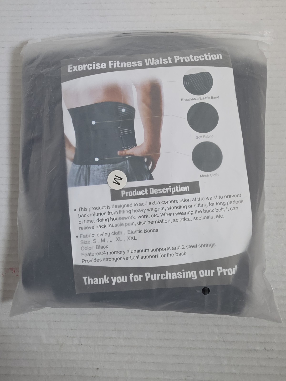 Iydoamea Adjustable Stabilizing Lumbar Lower Back Brace Support Belt – Black M