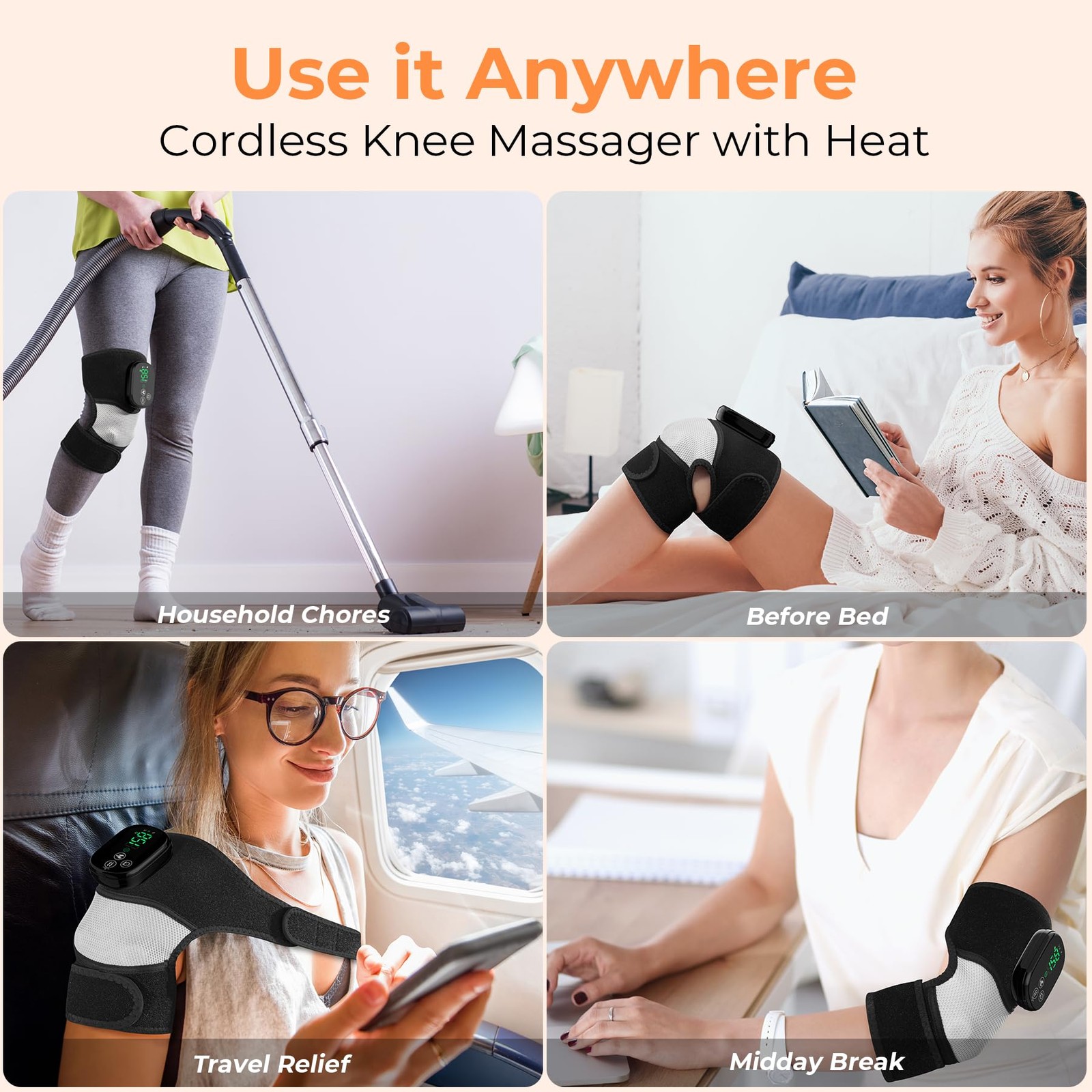 Knee Massager with Heat & Vibration, Heated Knee Brace for Relaxation, Cordle…