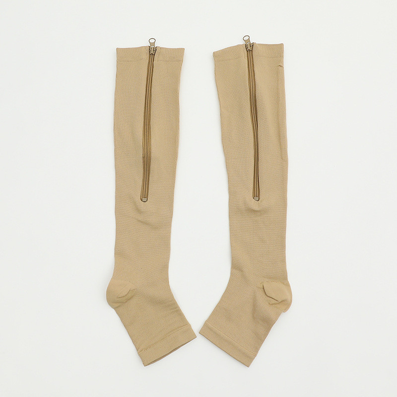 Nylon Zipper Compression Socks Support Graduated Stockings Mens Womens 20-30mmHg