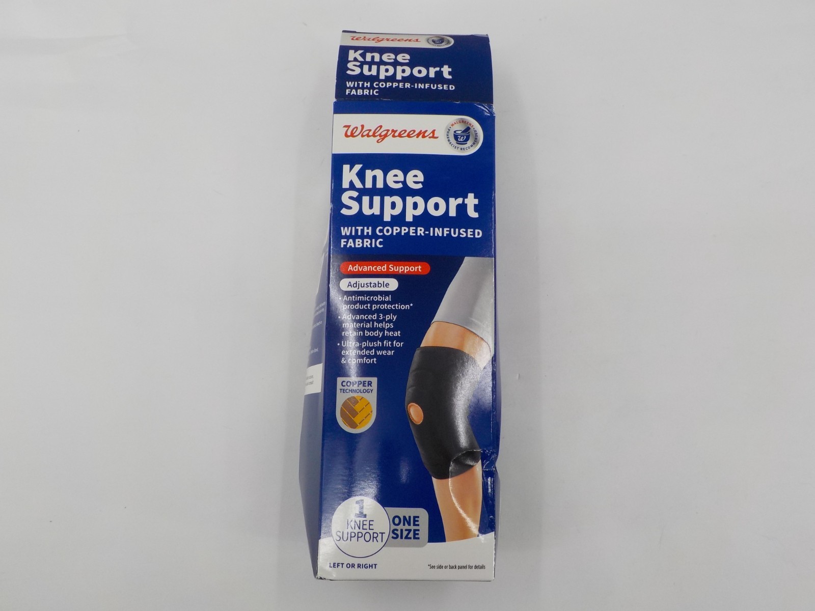 WALGREENS KNEE SUPPORT COPPER-INFUSED FABRIC FITS LEFT RIGHT ONE SIZE FITS MOST