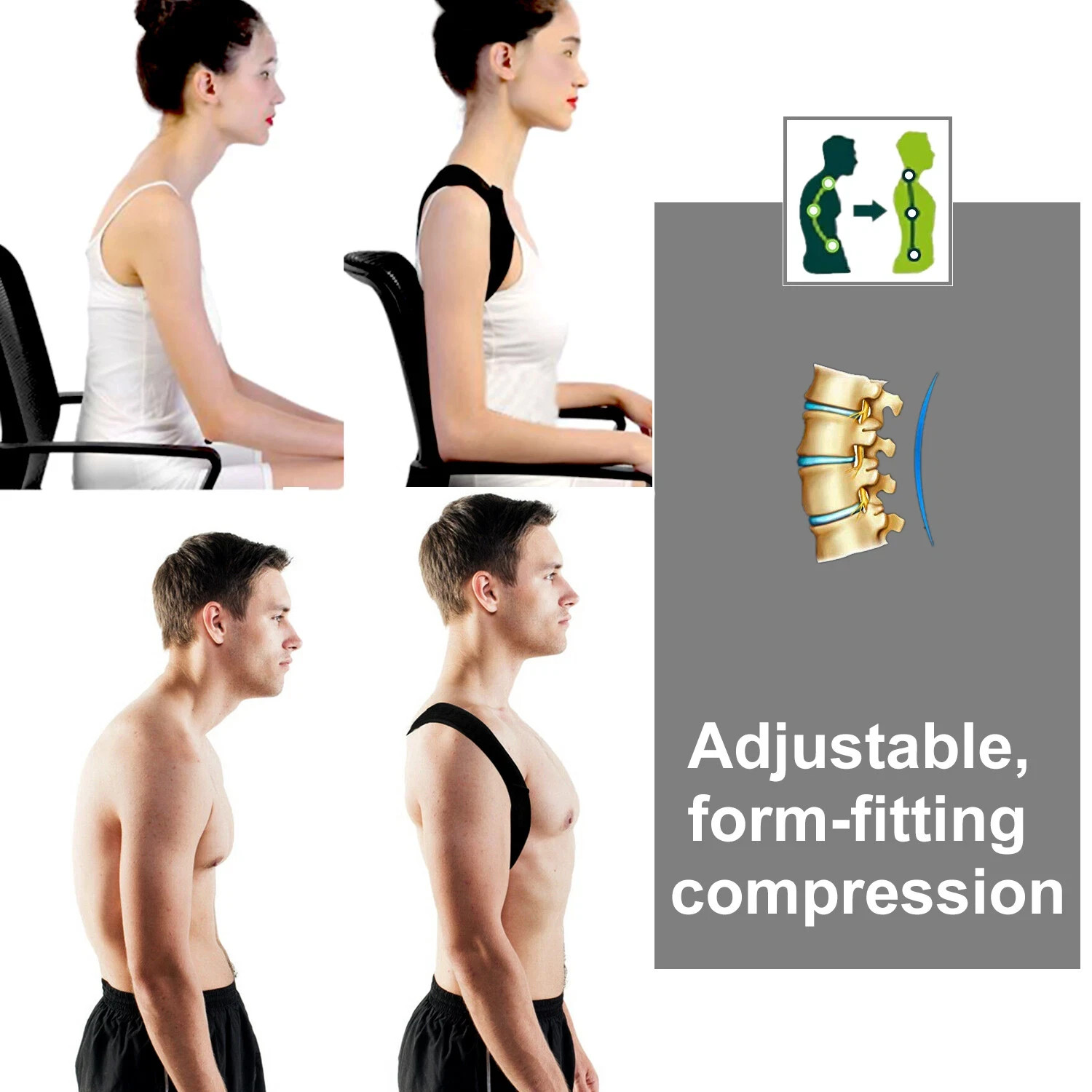 Posture Corrector Back Brace Shoulder Support Belt Upper Back Pain Relief Men