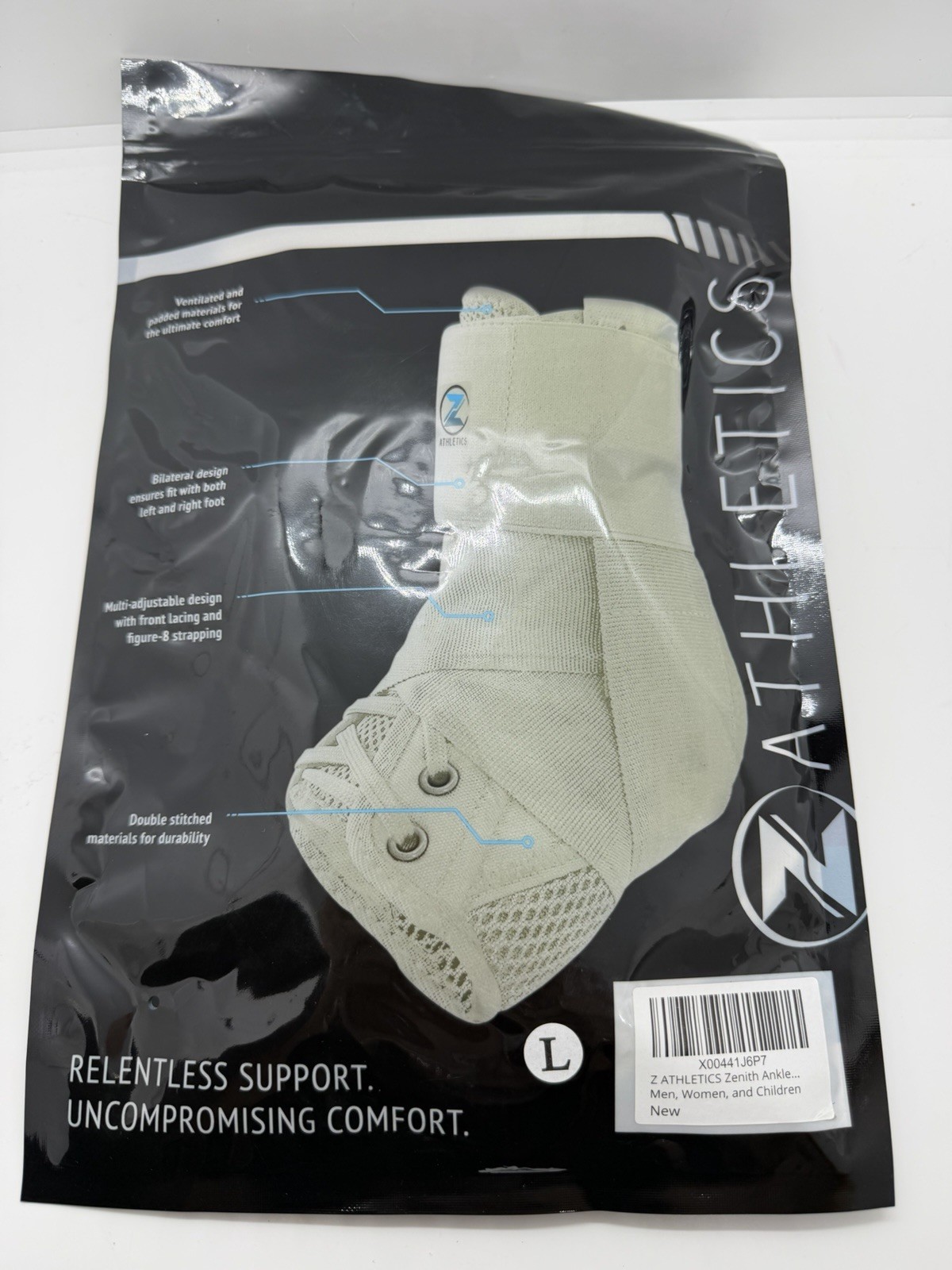 Z ATHLETICS Zenith Ankle Brace Lace up Adjustable Support Grey Large