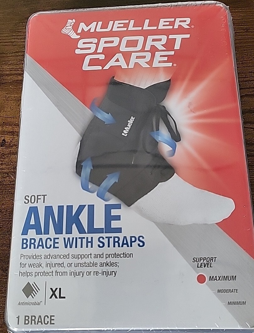 Mueller Soft Ankle Brace with Straps, Black, XL SPORT CARE