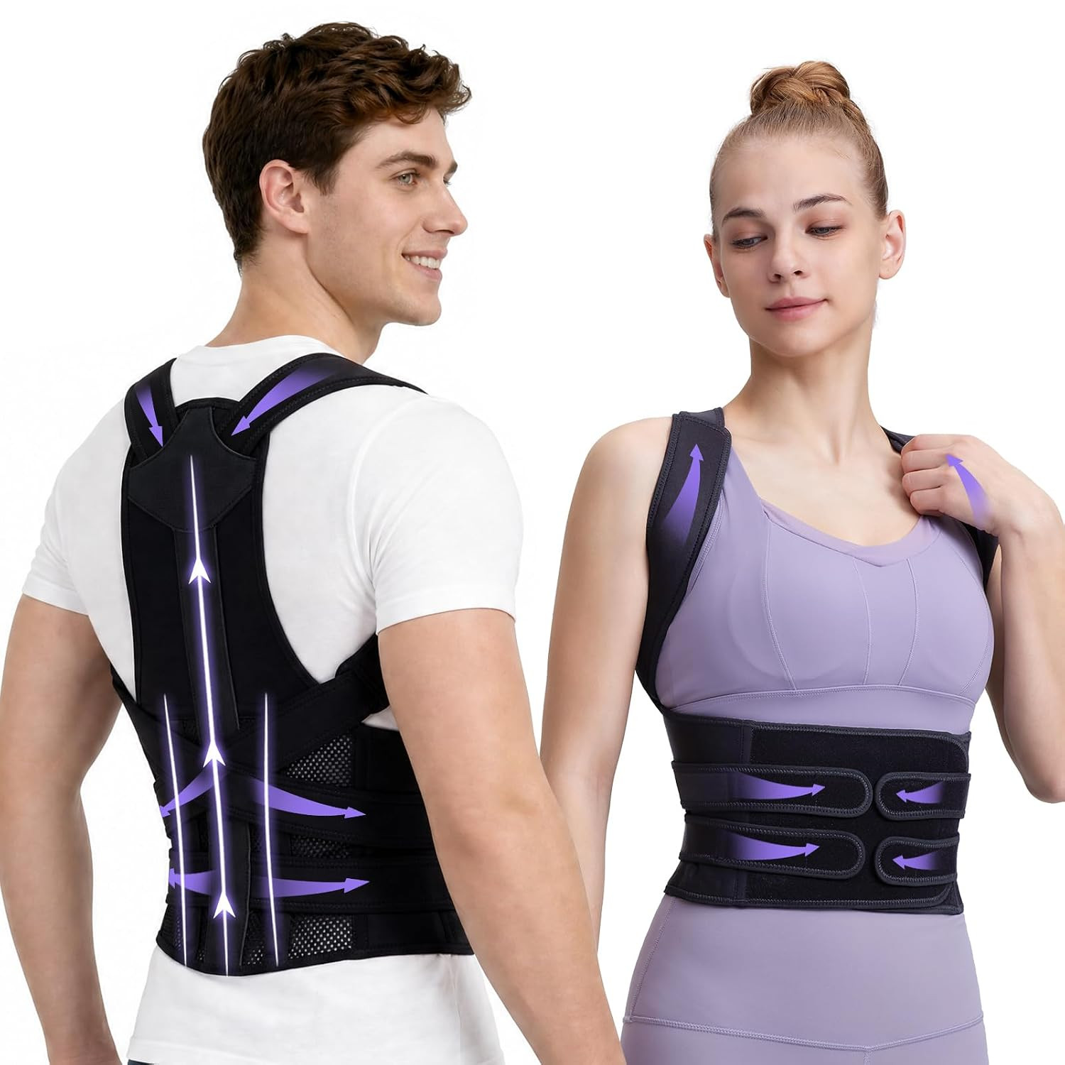 Posture Corrector for Women and Men, Full Back Support Brace, Black, Large | Adj