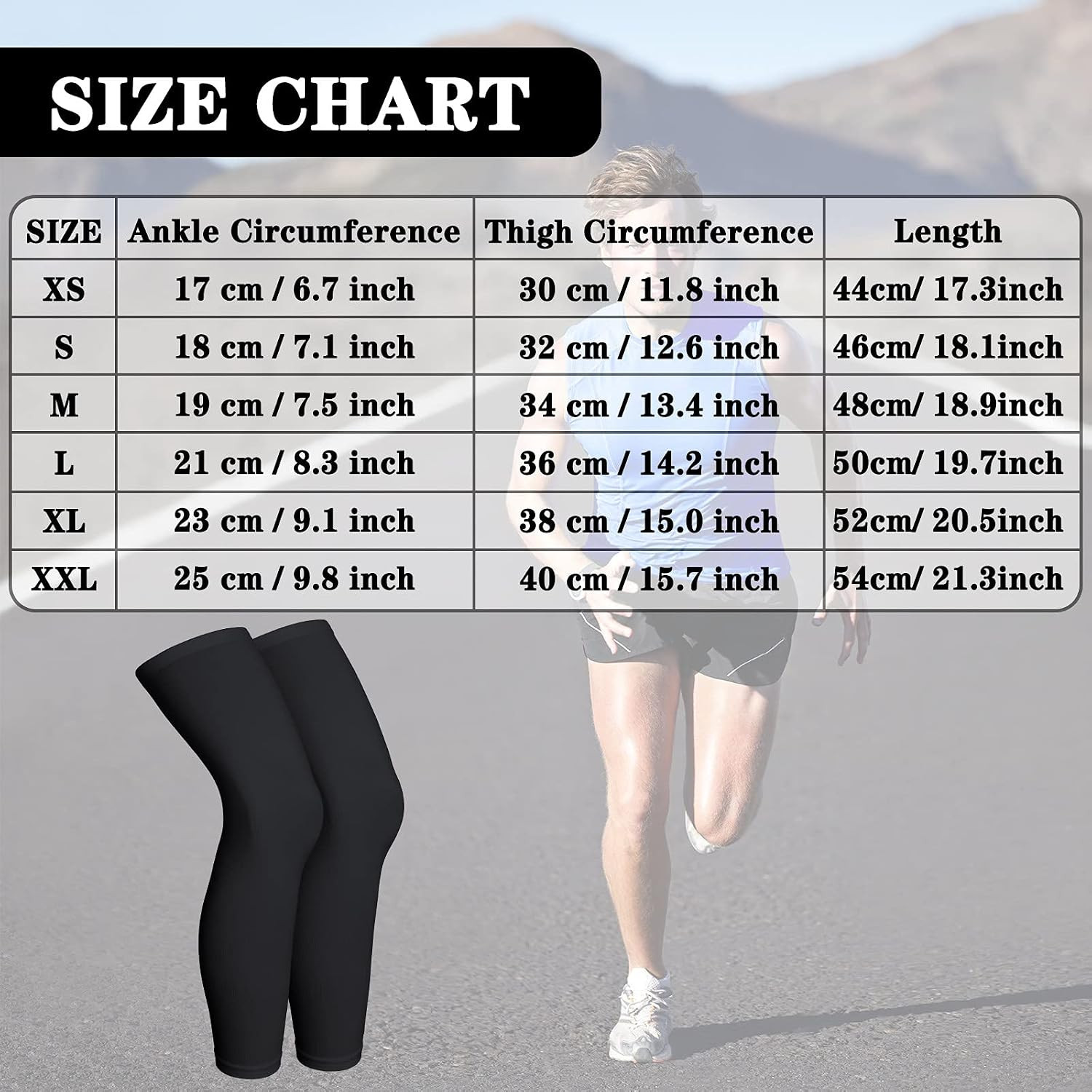 Full Length Compression Leg Sleeve for Men Women, Running, Basketball