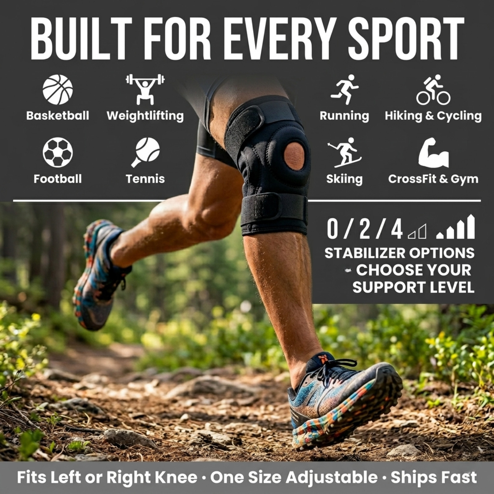 Knee Brace Support Open Patella Stabilizer Compression Sleeve Arthritis Sports