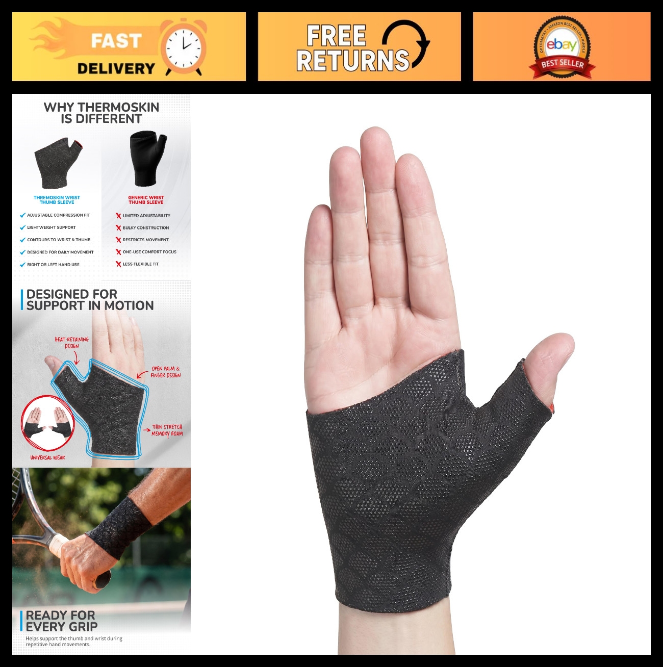 Wrist Thumb Sleeve Fingerless Pain Relief Glove for Small Hands – Comfort & Supp