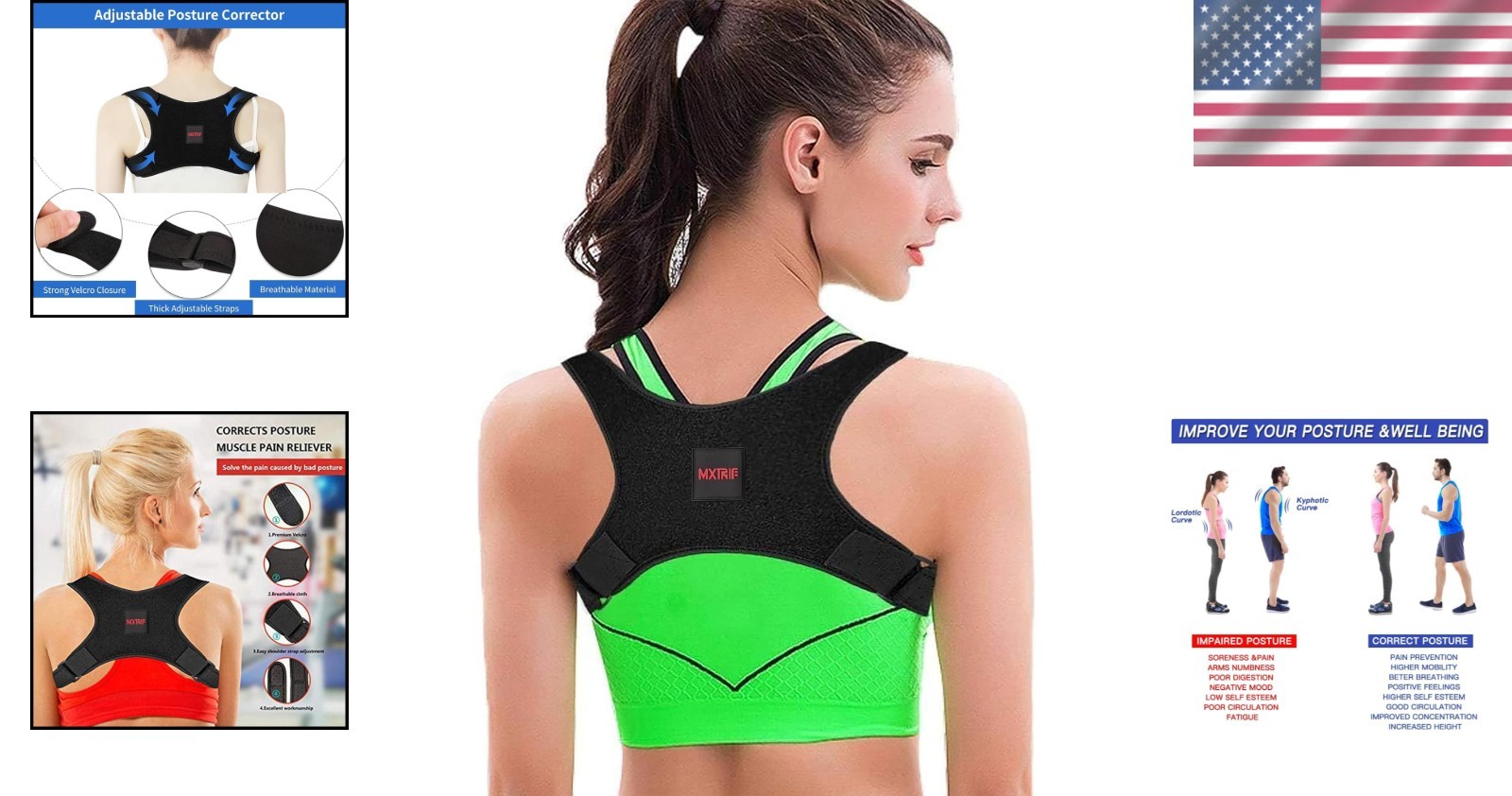 Neoprene Posture Support Brace for Men & Women – Adjustable & Durable Medium Fit