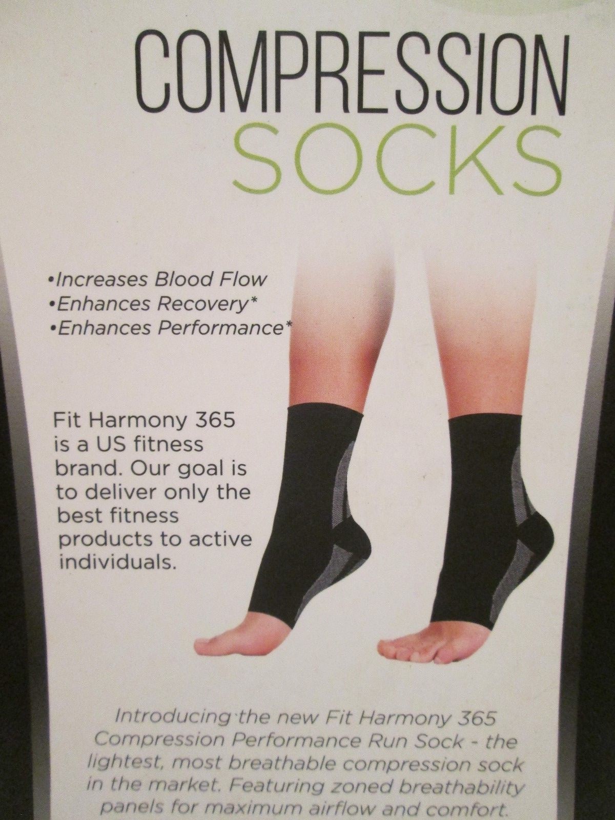 1 Pr Compression Sleeve Socks Ankle Foot Support Black Gray Small M 3-4 /W 4-6