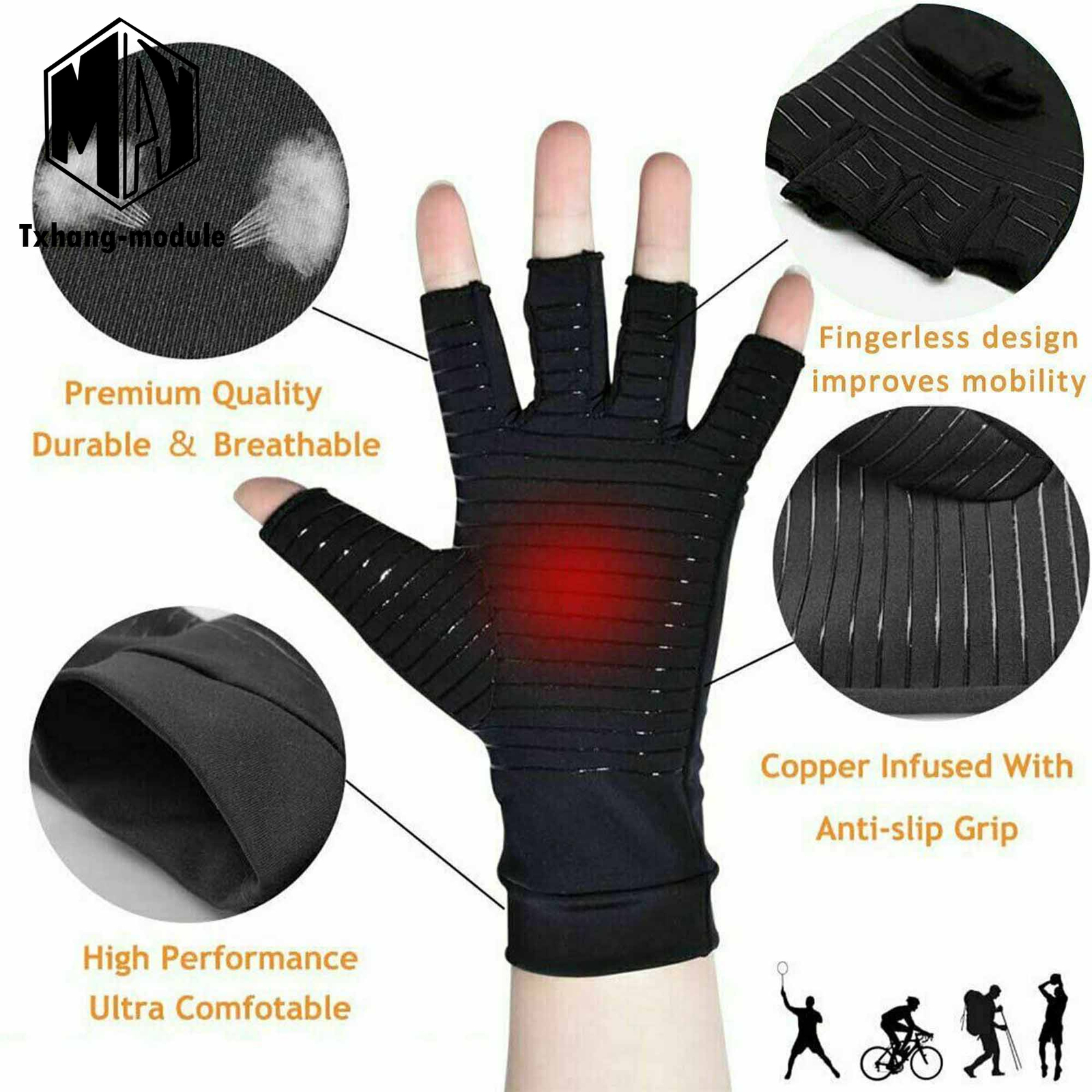Copper Arthritis Gloves Compression Joint Rheumatoid Osteoarthritis Relief A2TM