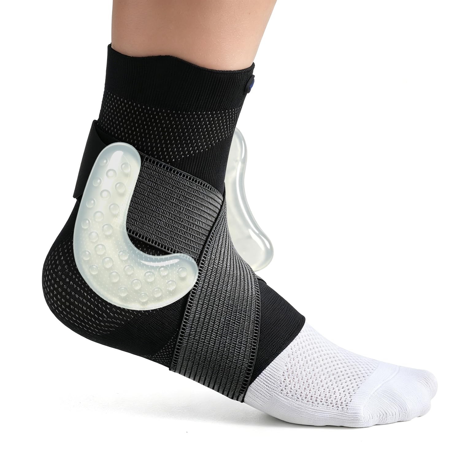 Large Right Black Ankle Compression Sleeve Brace Silicone Pad Plantar Support