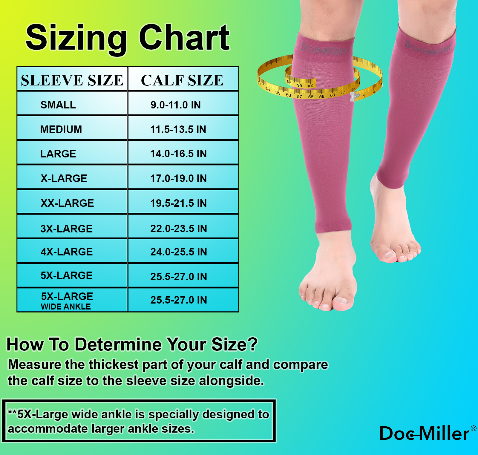 Doc Miller Calf Compression Stockings Calf 20-30MMHG Sleeves For Varicose Pain