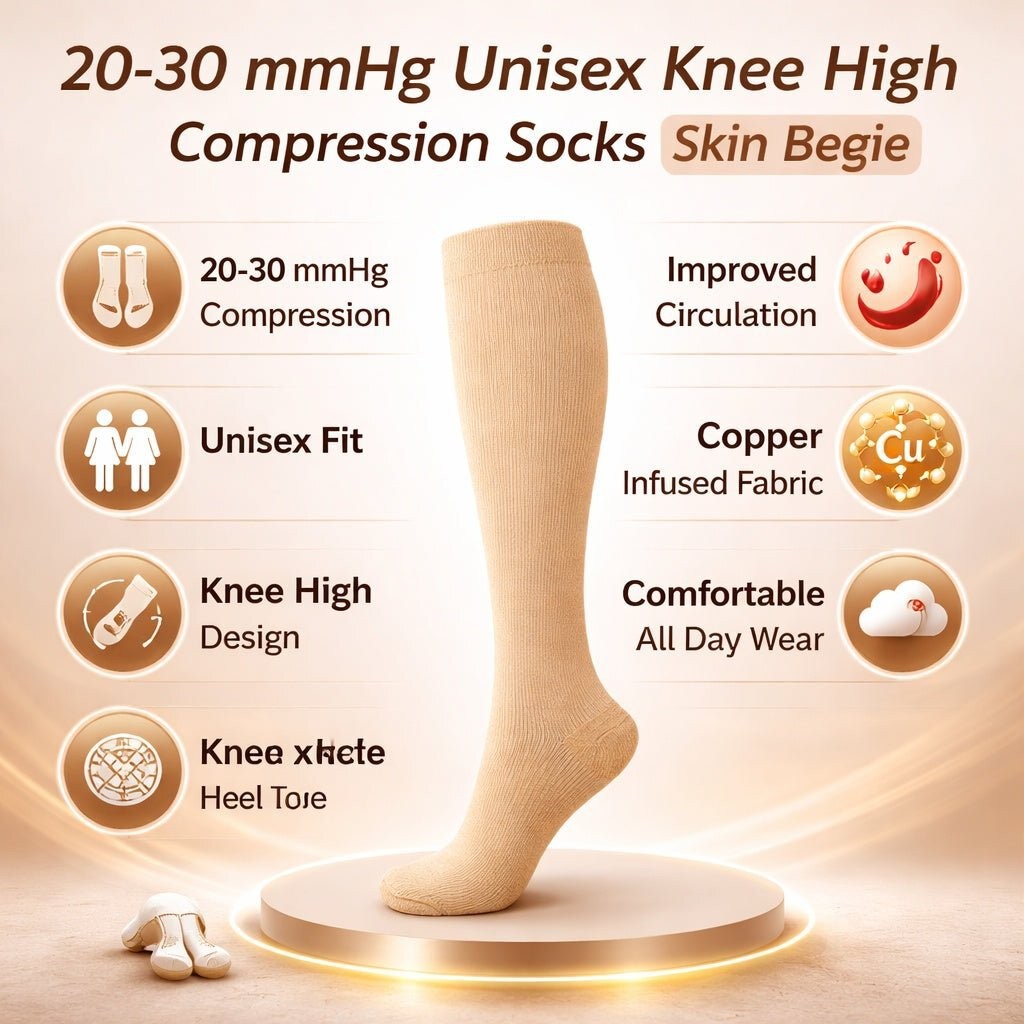 20–30 mmHg Unisex Knee High Compression Socks Skin Beige