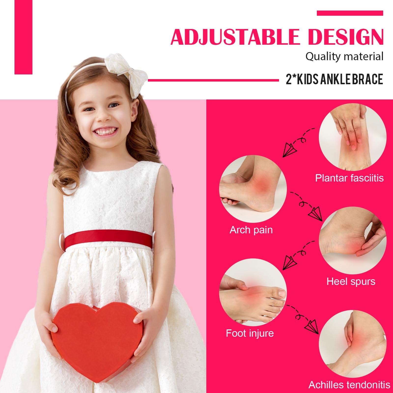 2 Pairs Kids Ankle Brace Foot Support Stabilizer Wraps Protector Pink Large
