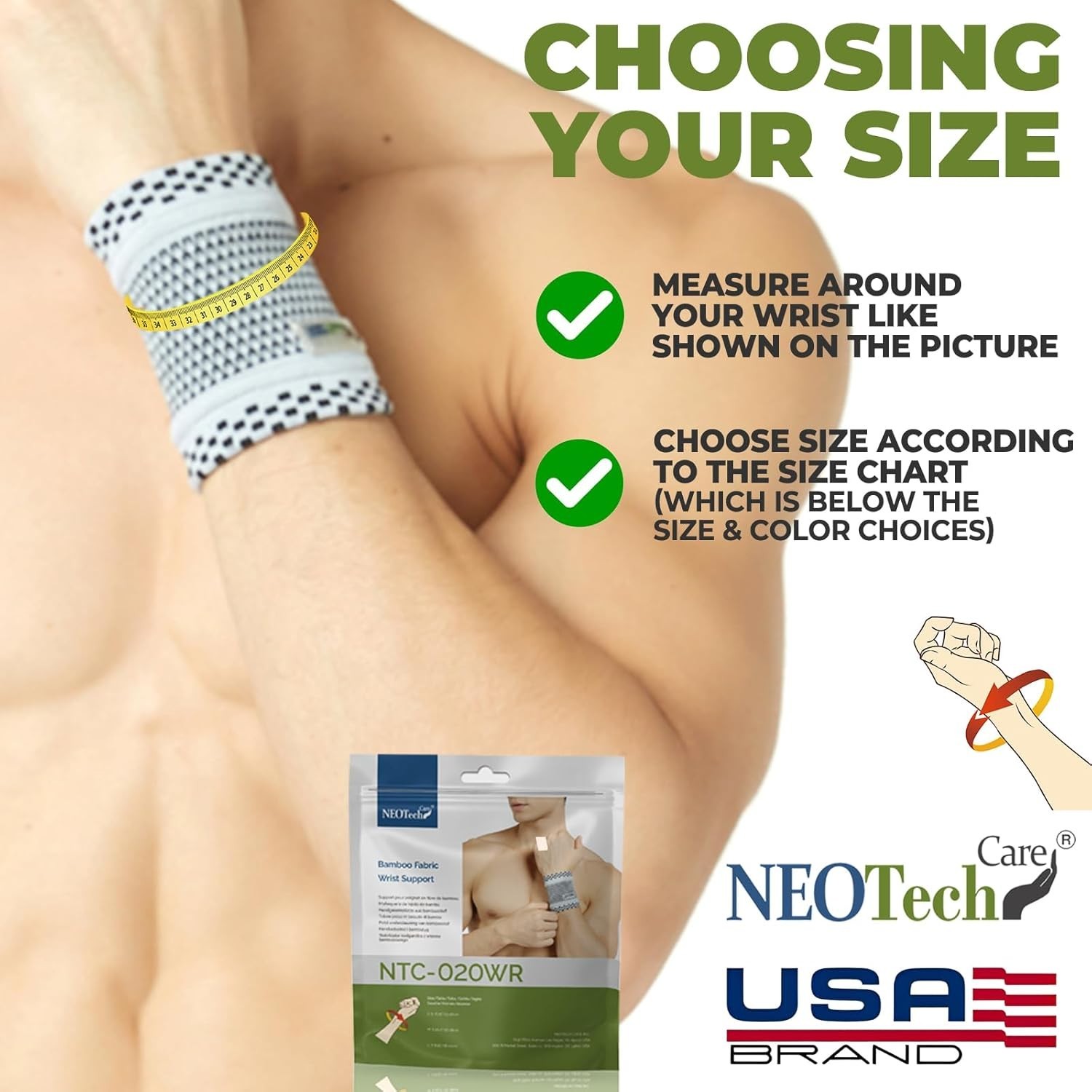 Neotech Care Wrist Support with Silicon Pad, Size M, Gray Neon Green