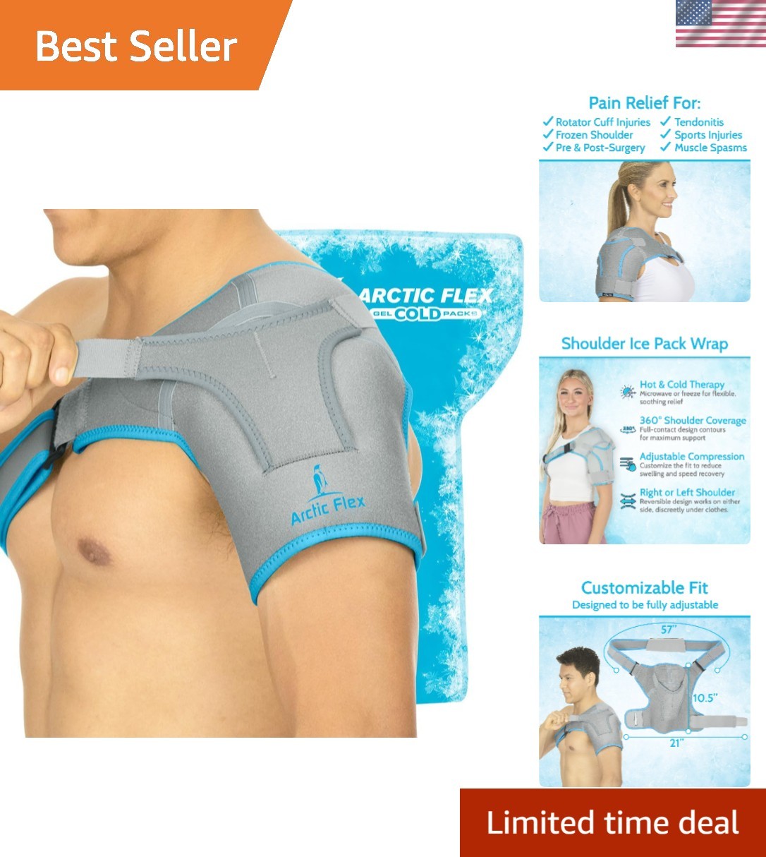 Cold and Hot Therapy Shoulder Brace – Adjustable Pain Relief Compression