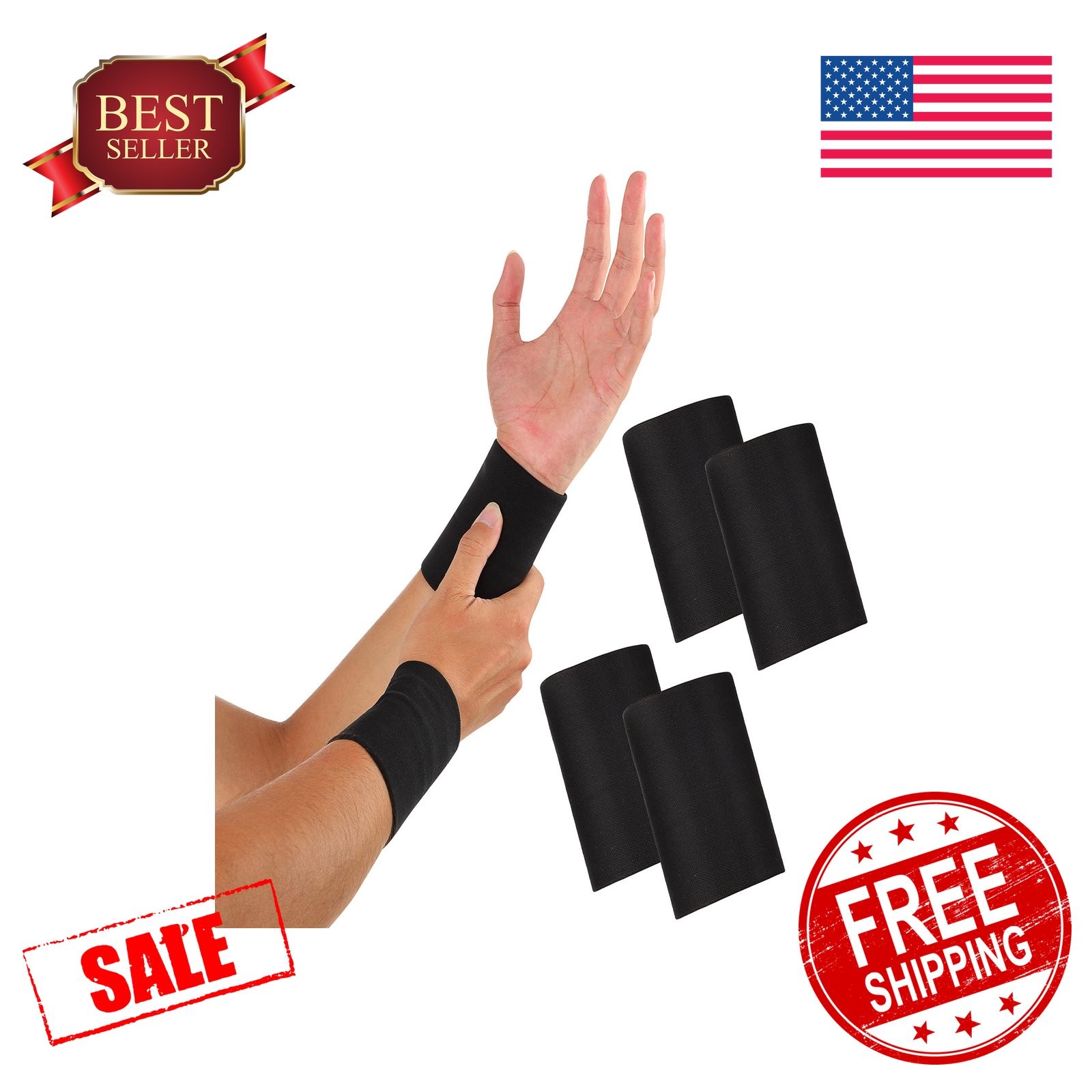 SATINIOR Black Small Compression Wrist Sleeve Brace 2 Pairs