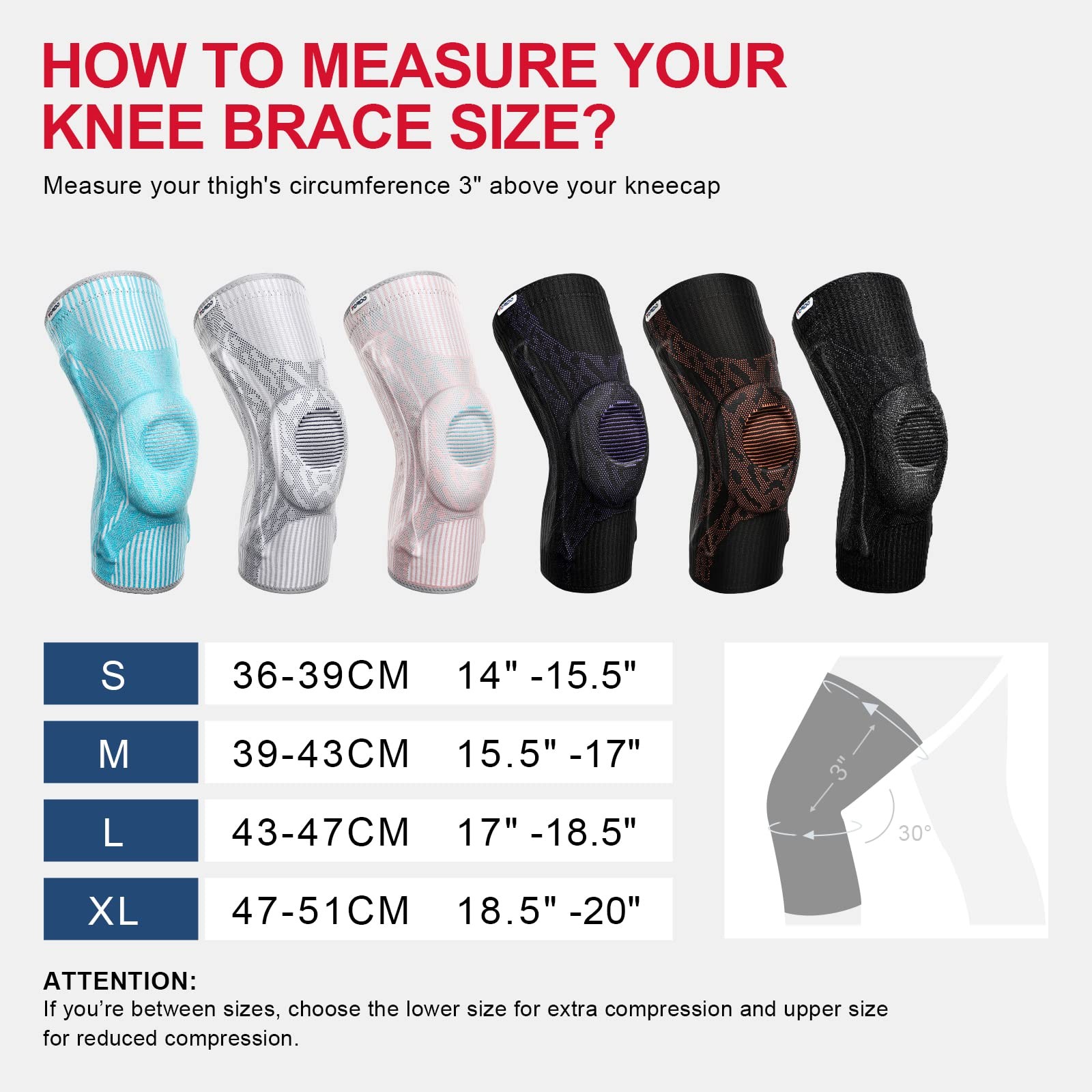 TORDO TDKB1091 Knee Brace Compression Sleeve with Gel Pad Side Stabilizers for