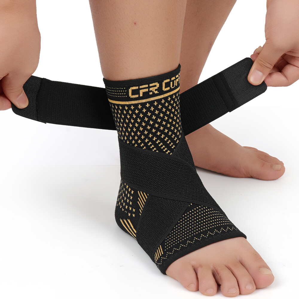 Copper Ankle Brace Support Compression Sleeve Arthritis Tendonitis Adjustable