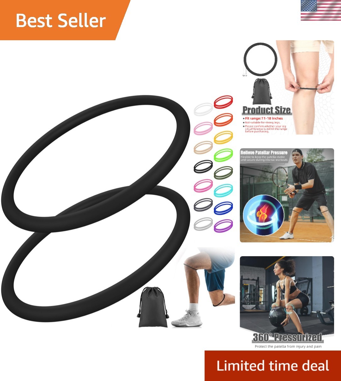 2-Pack Silicone Knee Support Bands – Essential for Basketball & Running (Size M)