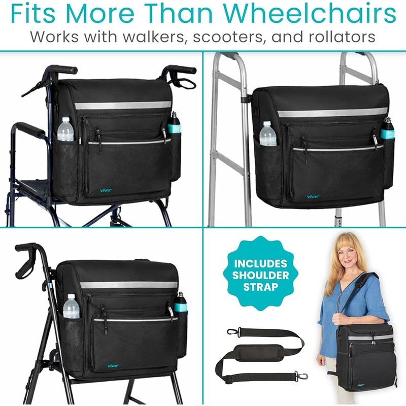 XL Wheelchair Bag Insulated Water Resistant Adjustable Straps Reflective Safety