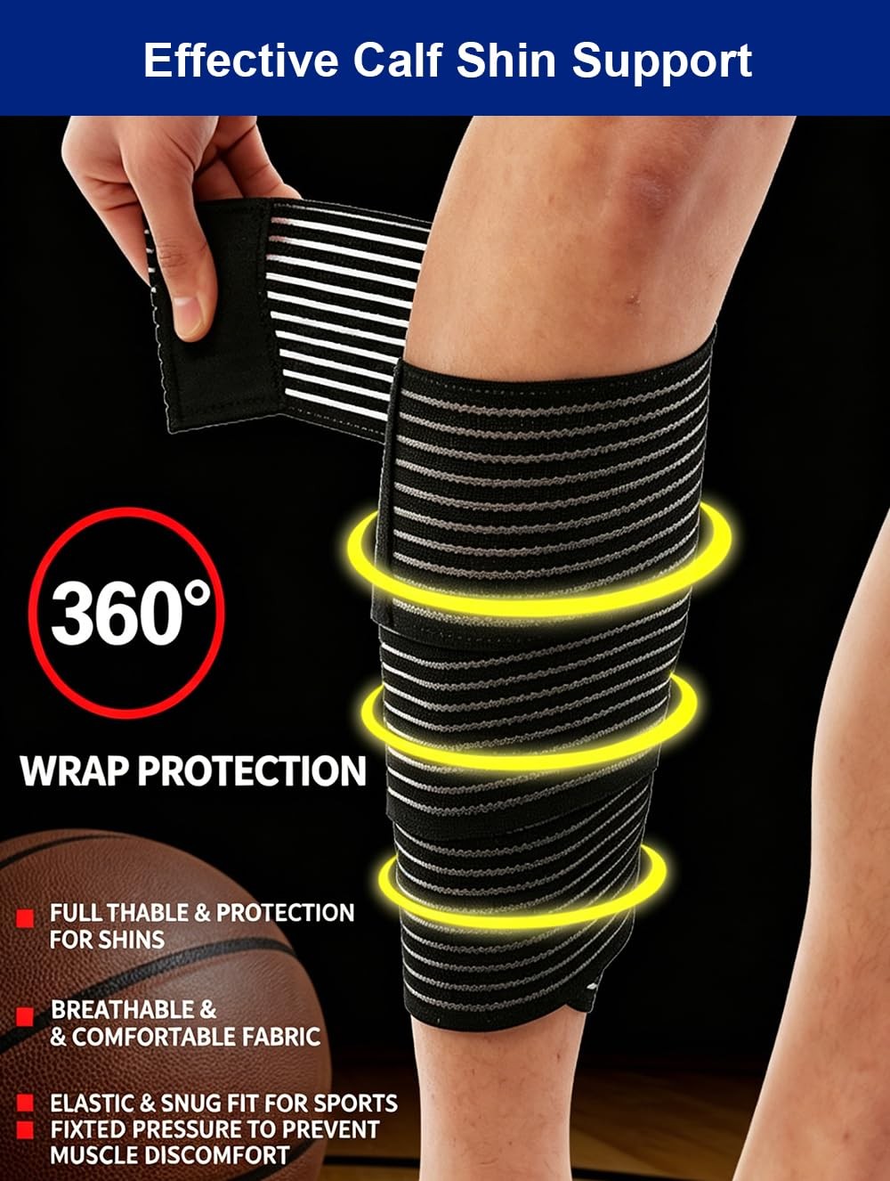 Calf Compression Sleeve Elastic Bandage Wrap, 2 Pack Leg Compression Shin Spl…