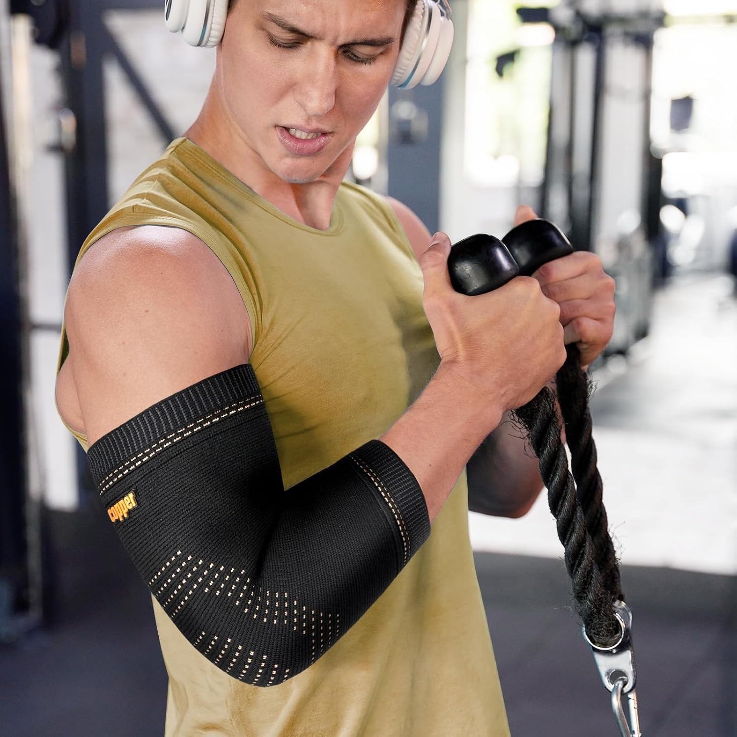 Large Copper Elbow Compression Sleeve Pair for Pain Relief & Support