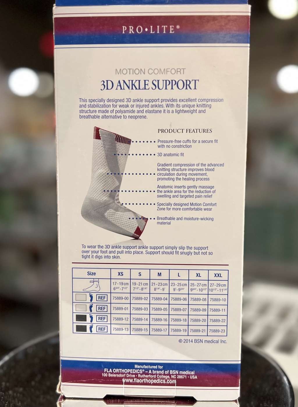 FLA Prolite 3D Left Ankle Support Braces White/Gray Left Foot X-Small