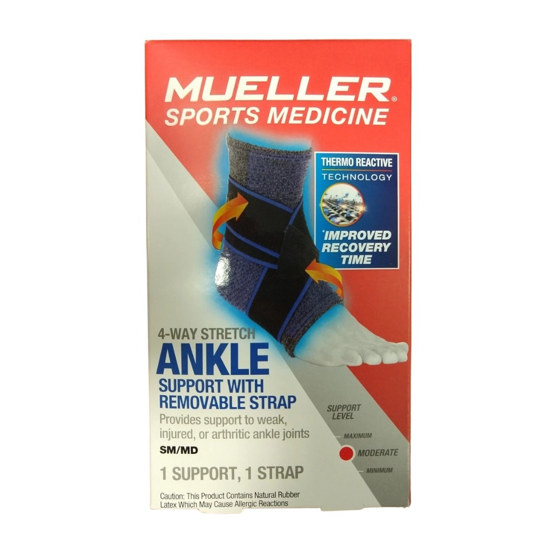 Mueller 4-Way Ankle Support W/ Removable Straps SM/MD, Moderate Support 9E