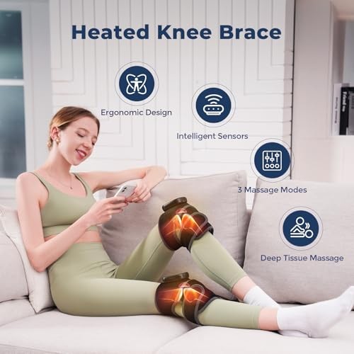 Cordless Heated Knee Massager, 3-in-1 Heating Pad with One Size Black-gray 1pc