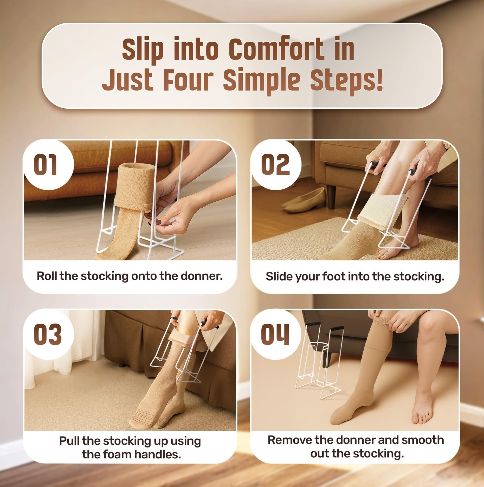Compression Sock Aid Device | Stocking Donner Helper with Foam Grips – Easy Use
